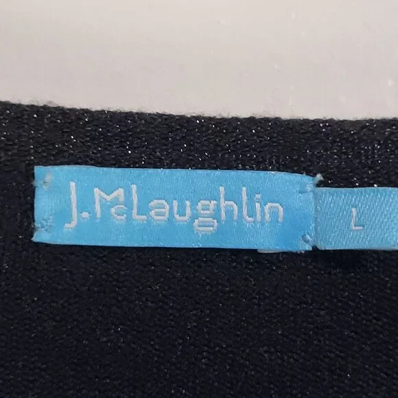 J. McLaughlin Womens SZ L V Neck Sweater Black Cotton Blend Sparkle Neckline - Picture 4 of 7